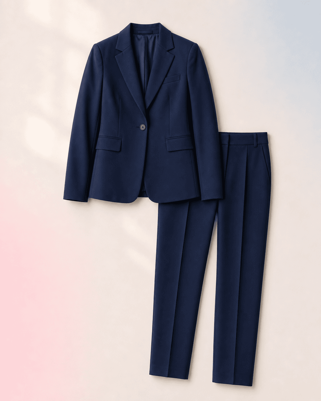 Navy blazer and trousers outfit reference